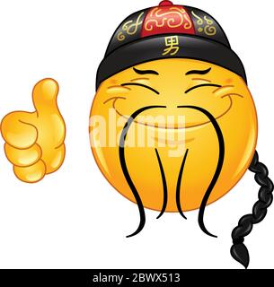 Emoticon cinese con il pollice in su Illustrazione Vettoriale