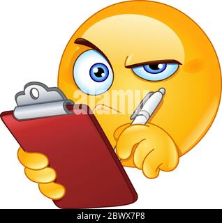 Emoticon che controlla con gli appunti Illustrazione Vettoriale
