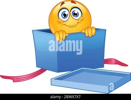 Emoticon che si sbirciano da una confezione regalo aperta Illustrazione Vettoriale
