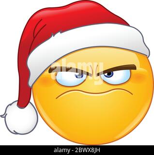 Emoticon arrabbiato grumpy con cappello Babbo Natale per festeggiare il Natale Illustrazione Vettoriale