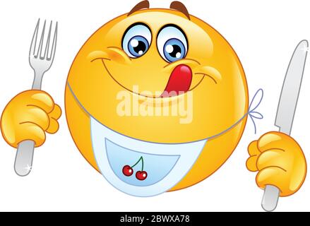 Emoticon affamato che indossa un bib Illustrazione Vettoriale