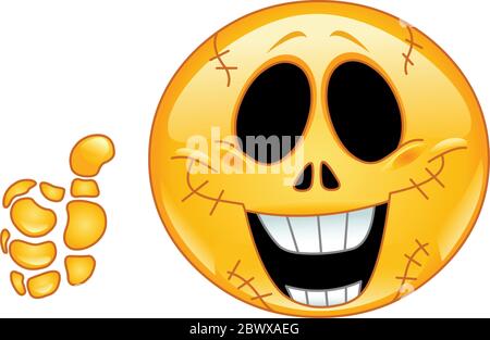 Emoticon cranio con il pollice in alto Illustrazione Vettoriale