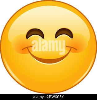 Emoticon sorridente con occhi sorridenti e guance rosee Illustrazione Vettoriale