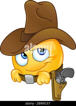 Cowboy emoticon sorridente Illustrazione Vettoriale