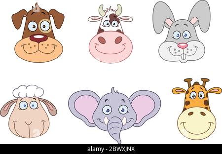 Collezione di capi di animali di cartone animato Illustrazione Vettoriale