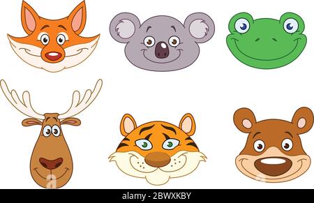 Collezione di capi di animali di cartone animato Illustrazione Vettoriale