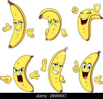 Set di un cartoon banana carattere che fa vari gesti ed espressioni Illustrazione Vettoriale