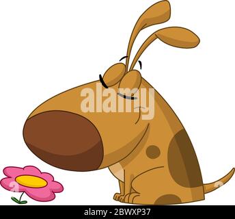 Il cane fumetto annuire un fiore Illustrazione Vettoriale
