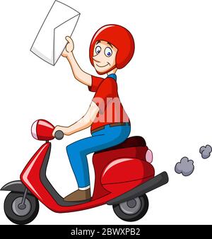 Addetto alla consegna su scooter con una busta Illustrazione Vettoriale