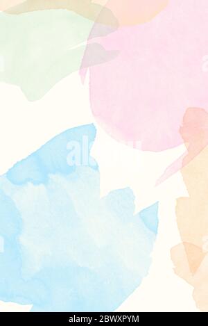 Tratti astratti di pennello acquerello, elementi di colori pastello a mano libera, forme organiche e naturali. Sfondi di collage astratti o sfondo desktop Foto Stock