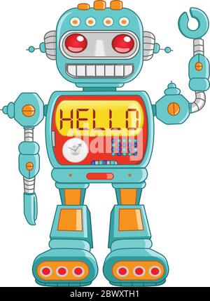 Giocattolo robot retro che sventola ciao Illustrazione Vettoriale