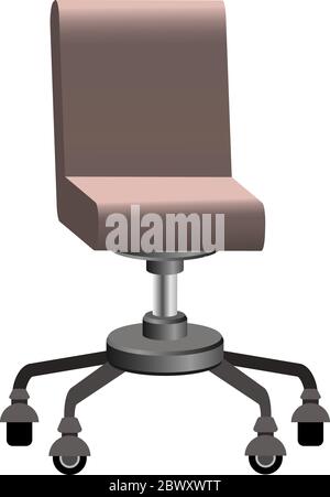 Trendy vettoriale 3d isometrica ufficio moderna sedia per computer con tonalità realistiche di pelle marrone chiaro. Accessori per ufficio arredamento interno isolato su Illustrazione Vettoriale