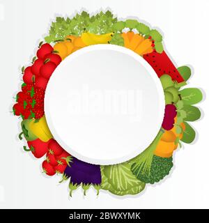 Cerchio modificabile di frutta, verdura e legumi. Illustrazione Vettoriale