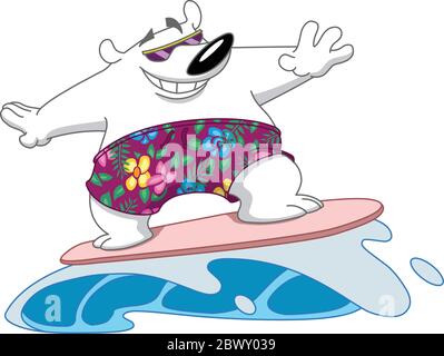 Happy Polar bear surf su un'onda Illustrazione Vettoriale