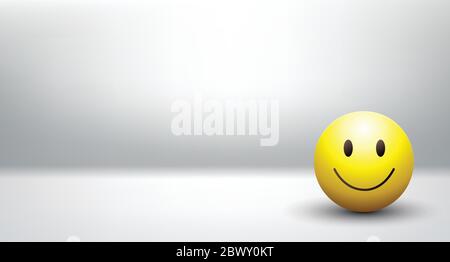 Immagine vettoriale di alta qualità con emoticon su sfondo bianco. Emoji sorridente.Yellow faccia sorridente con eyes.Smiley palla. Emoji 3D. Illustrazione Vettoriale