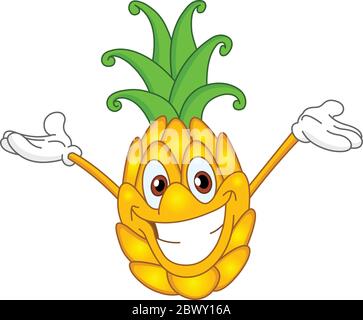 Allegro ananas cartoon alzando le mani Illustrazione Vettoriale