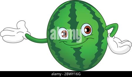 Cocomero cartoon che presenta con la mano Illustrazione Vettoriale