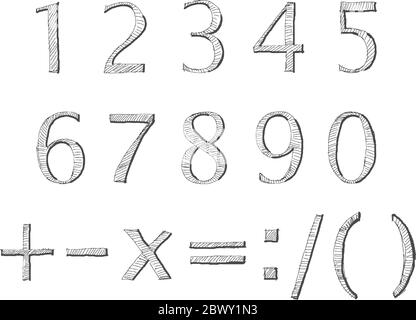 Numeri scritti a mano vettoriali Illustrazione Vettoriale