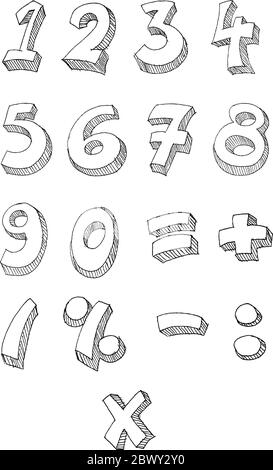 Disegnato a mano i numeri del vettore Illustrazione Vettoriale