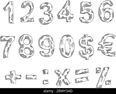Numeri disegnati a mano vettoriali Illustrazione Vettoriale