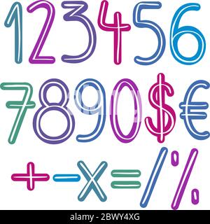 Colori retrò colori colori numeri e segni pennello Illustrazione Vettoriale