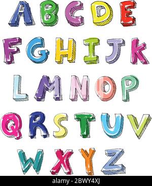 Lettere ABC vettoriali colorate disegnate a mano Illustrazione Vettoriale