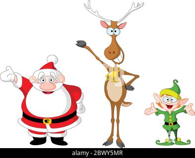 Molto carino Babbo Natale, rudolph ed elfo Illustrazione Vettoriale