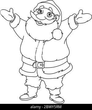 Delineato allegro Babbo Natale alzando le braccia. Pagina di colorazione dell'illustrazione grafica vettoriale. Illustrazione Vettoriale