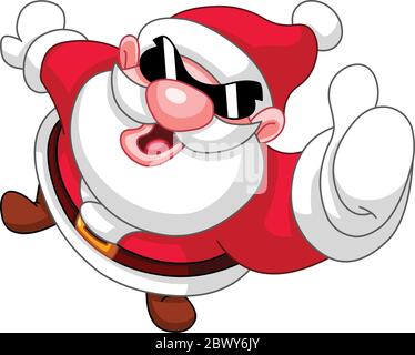 Vista ad alto angolo di Babbo Natale in occhiali da sole che mostrano il pollice in su Illustrazione Vettoriale