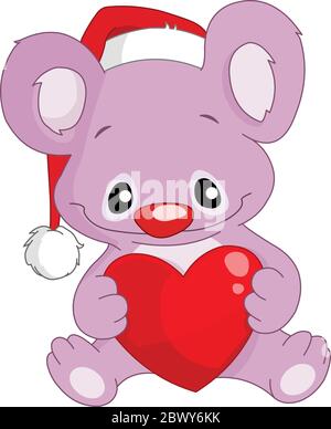 Carino koala con il cappello di Babbo Natale che tiene un cuore Illustrazione Vettoriale