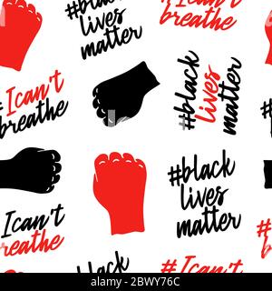 Non posso respirare e Black Lives materia senza cuciture modello. Banner di protesta sul diritto umano dei neri negli Stati Uniti. Illustrazione vettoriale. Icona P Illustrazione Vettoriale