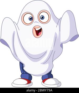 Carino bambino in un costume fantasma celebrare Halloween Illustrazione Vettoriale