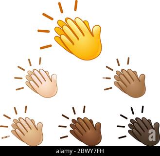 Mani che battono segno emoji insieme di varie tonalità della pelle Illustrazione Vettoriale