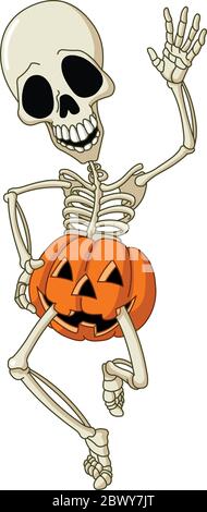 Scheletro da ballo felice con una zucca Illustrazione Vettoriale