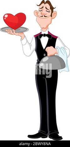 Maggiordomo classico che serve un cuore Illustrazione Vettoriale