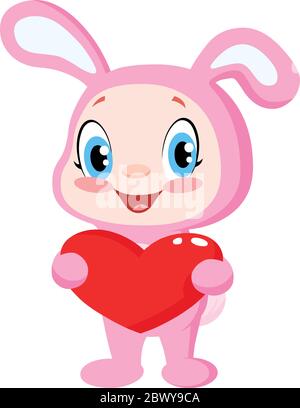 Cute bambino in un bunny costume che tiene un cuore Illustrazione Vettoriale