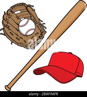 Attrezzatura da baseball - un'illustrazione del cartone animato dell'attrezzatura da baseball. Illustrazione Vettoriale