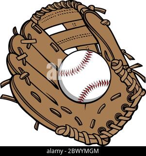 Baseball e guanto - un'illustrazione cartoon di un baseball e guanto. Illustrazione Vettoriale