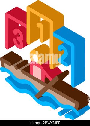 Barca che Rowing concorrenza Canoismo icona isometrica illustrazione vettoriale Illustrazione Vettoriale