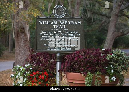 William Bartram Trail Sign, Mead Garden, Winter Park, Orlando, Florida, Stati Uniti Foto Stock