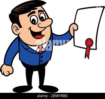 Uomo d'affari con contratto - UN Cartoon Illustrazione di un uomo d'affari con un contratto. Illustrazione Vettoriale