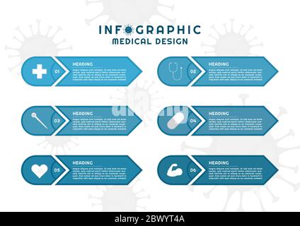 Etichetta infografica dell'ingrediente per il concetto di coronavirus medico passo verso sano. Illustrazione vettoriale. Illustrazione Vettoriale