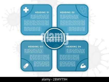 Design del coronavirus infografico a forma quadrata per uso medico con spazio per il testo. Illustrazione vettoriale. Illustrazione Vettoriale