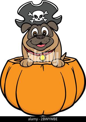 Cane in zucca - un'illustrazione cartoon di un cane in una zucca. Illustrazione Vettoriale