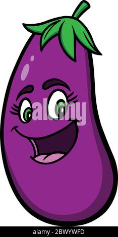 Melanzane Cartoon - un'illustrazione di un Cartoon Eggplant. Illustrazione Vettoriale