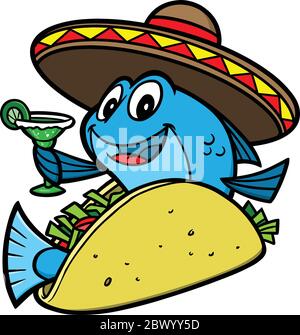 Pesce Taco Cartoon - un'illustrazione di un Taco Cartoon di pesce. Illustrazione Vettoriale