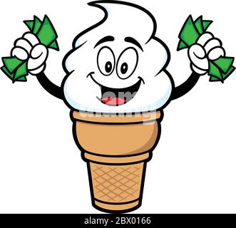 Ice Cream Mascot con denaro - un cartoon illustrazione di una Gelateria Mascot con denaro. Illustrazione Vettoriale