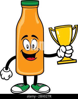 Orange Juice Mascot con Trofeo - un cartoon illustrazione di una Orange Juice Mascot con un Trofeo. Illustrazione Vettoriale