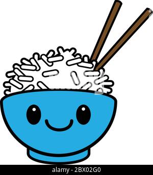 Kawaii Rice Bowl- un'illustrazione di un cartoon di una ciotola di riso di Kawaii. Illustrazione Vettoriale