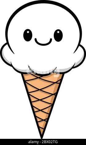Kawaii Ice Cream - un fumetto che raffigura un gelato Kawaii. Illustrazione Vettoriale